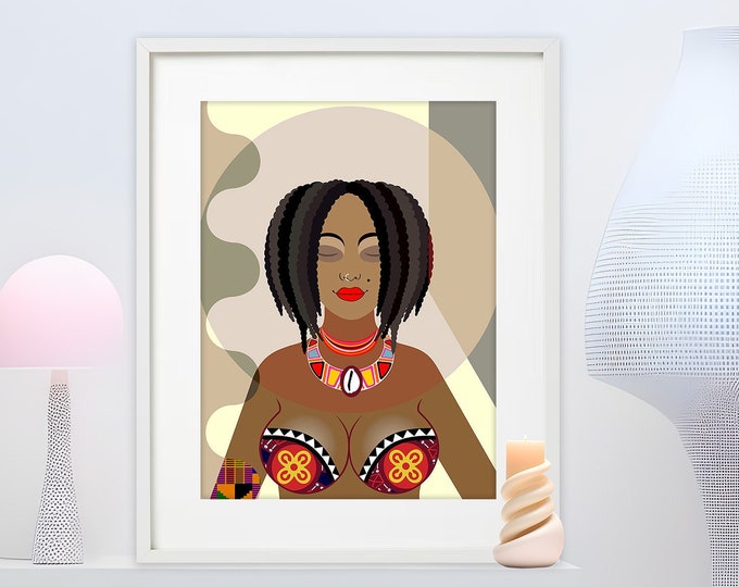 Black Girl Art Print Nubian Queen, African Women Painting Poster Decor