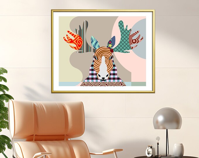 Moose Art Elk Print Decor Animal Wildlife Painting