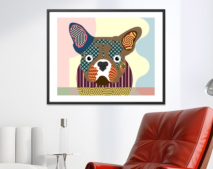 French Bulldog Pet Portrait, Puppy Decor Doggy Art Painting