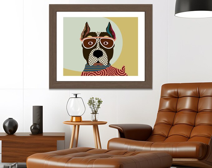 AmStaff Art, American Staffordshire Terrier Hipster Dog Pet Portrait Doggy Canine Design