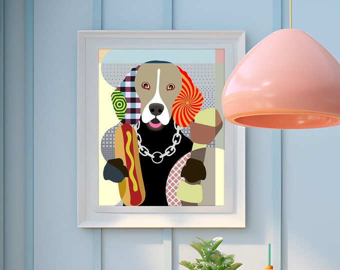 Beagle Dog Pop Art Print, Hipster Dog Wall Décor Funny Puppy Portrait