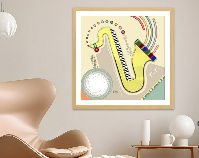 Music Wall Art, Saxophone Décor Jazz Canvas Abstract Painting