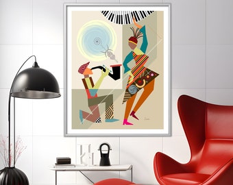 African American wall Art, African painting, African Decor, Black Art,  Dance Gift, Dancing Queen, Saxophone Art, Music Poster, Music Decor