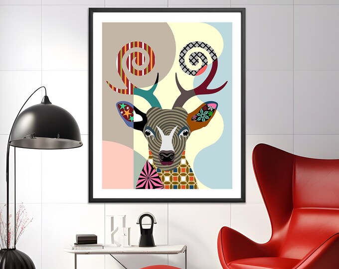 Deer Artwork Poster, Farm Animal Portrait Home Decor