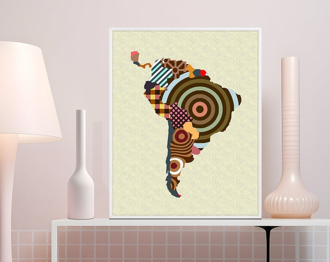 South America Map Art Print, Latin America Poster