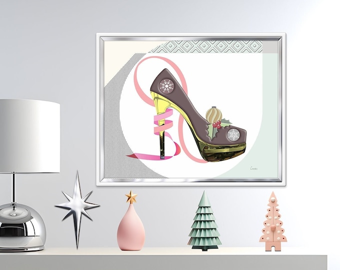 Christmas Gifts For Her, Xmas Home Decor For Women, Holiday Decor For Girls, Unique Christmas Shoe Stiletto Art Print