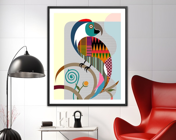 Parrot Print Wall Art, Tropical Bird Poster Decor