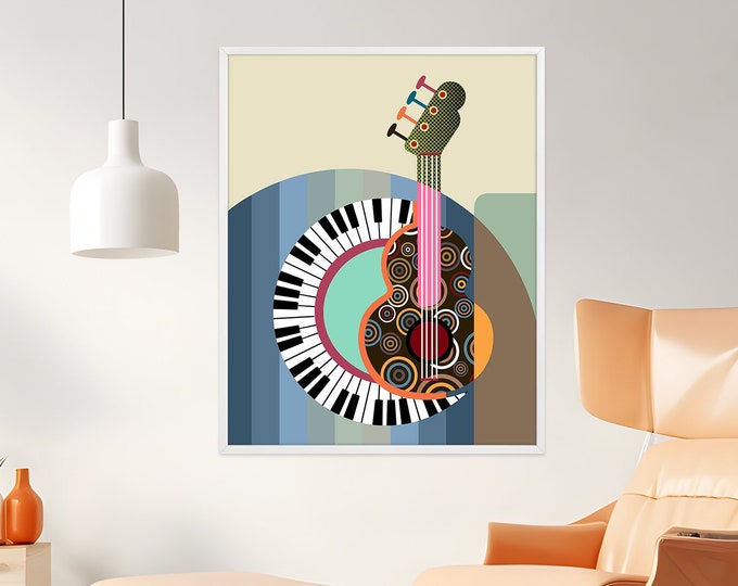 Piano Art Print Guitar Painting, Music Teacher Gift