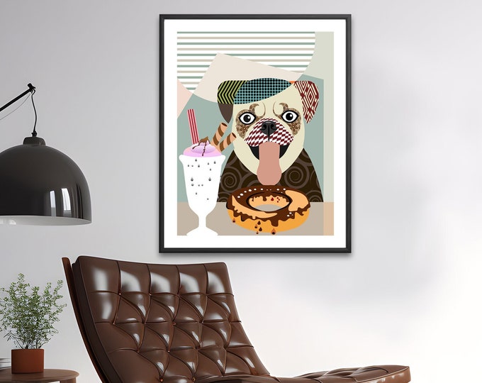 Pug Art Print Dog Portrait, Puppy Décor Wall Furry Art