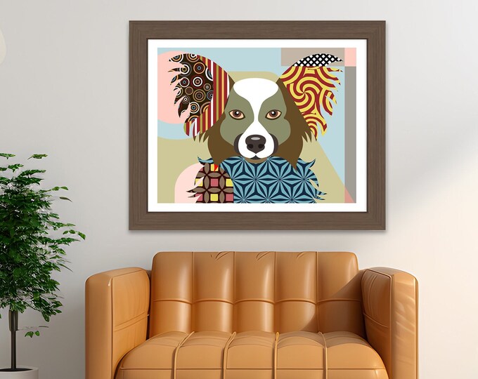 Papillon Dog Art Print, Abstract Dog Portrait Puppy Décor