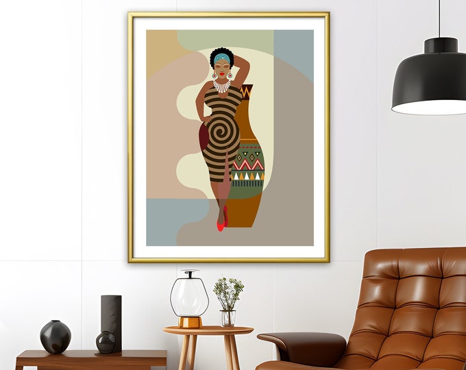 Black Woman Art, Natural Hair Afro Art African American Girl  Painting Home Décor