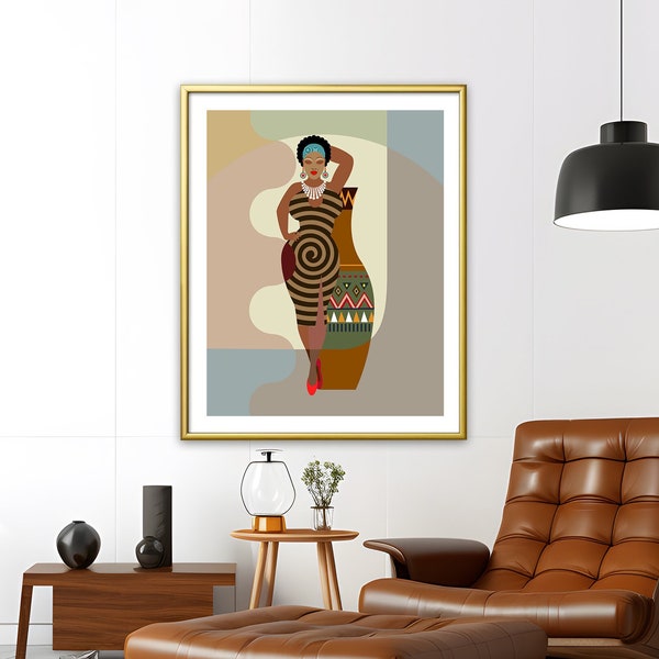 Black Woman Art, Natural Hair Afro Art African American Girl  Painting Home Décor