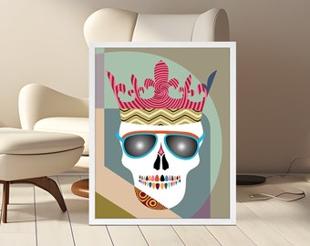 Skull Crown Wall Art Print Painting, Halloween Skeleton Decor