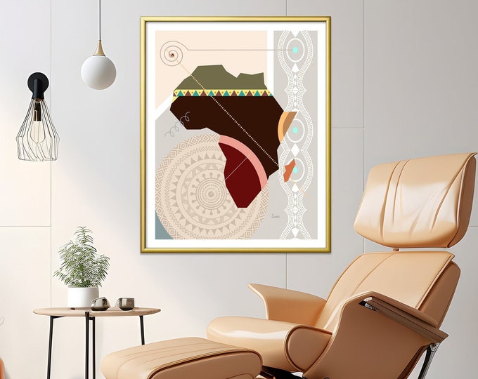 African Map Art, Afrocentric Print Pro Black Decor Wall Poster