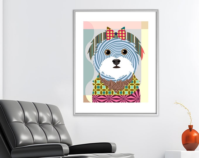 Maltese Dog Art Print Poster, Puppy Portraits