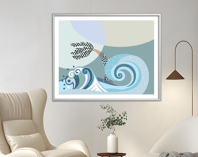 Abstract Seascape, Ocean Painting Palm Tree Art Sea Artwork