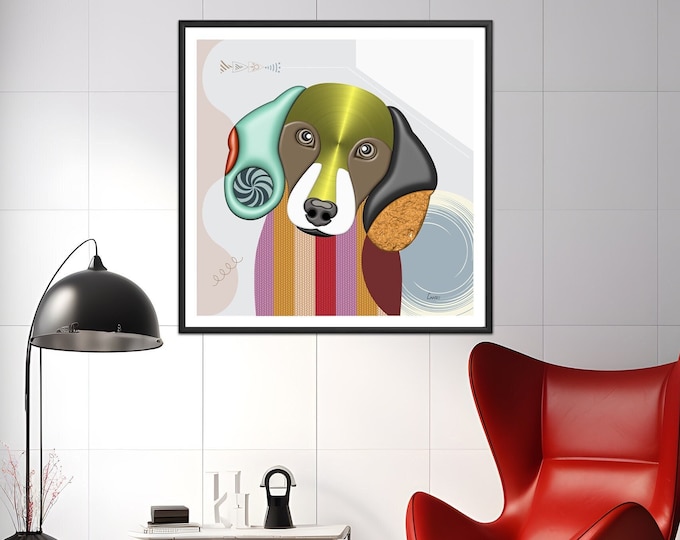 Dachshund Décor Sausage Wiener Dog, Pet Portrait Puppy Art Design Abstract Furry Friend