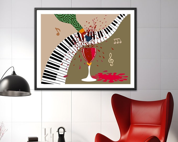 Music Piano Note Art Decor. Wine Lover Gift