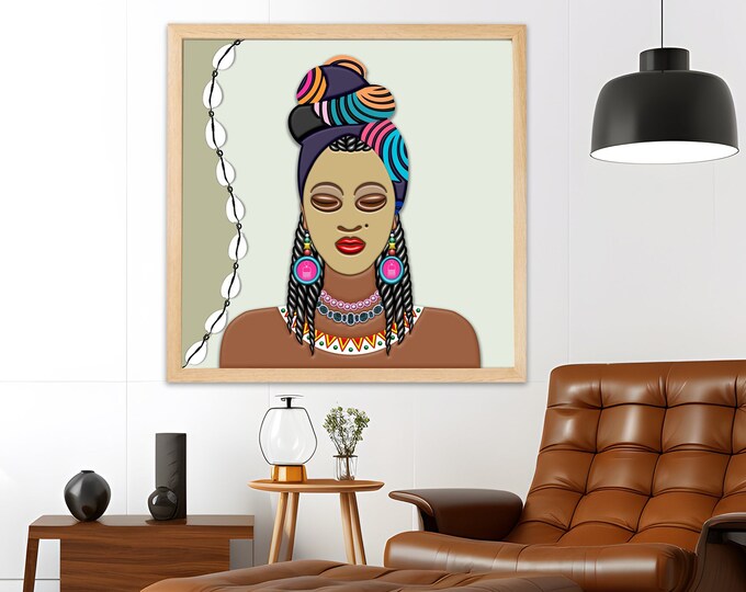 Black Woman Artwork, African American Girl Painting, Afrocentric  Head Wrap Décor