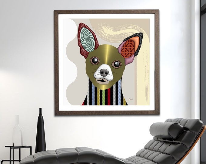 Chihuahua Painting, Abstract Dog Portrait Puppy Décor Furry Art