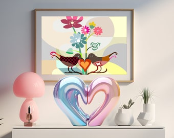 Love Bird Art Print Decor, Romantic Art Gift Valentines Day Print