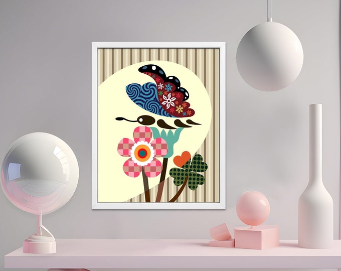 Butterfly Wall Art, Love Decor Flower Poster Girls Print