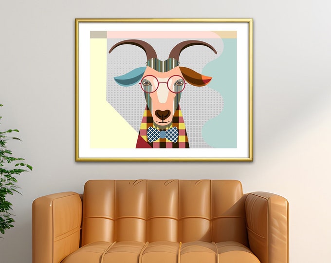 Goat Art Print Animal Poster, Farm House Wall Decor Painting