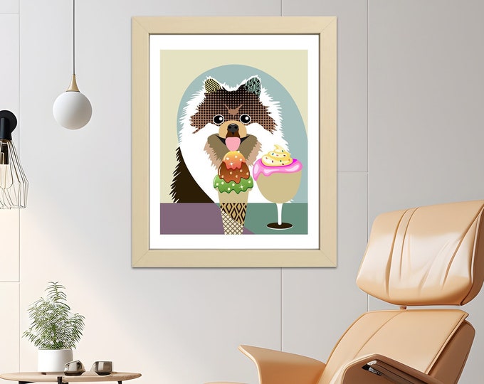 Pomeranian Dog Wall Art Poster, Pet Portrait Puppy Painting Canine Print Design
