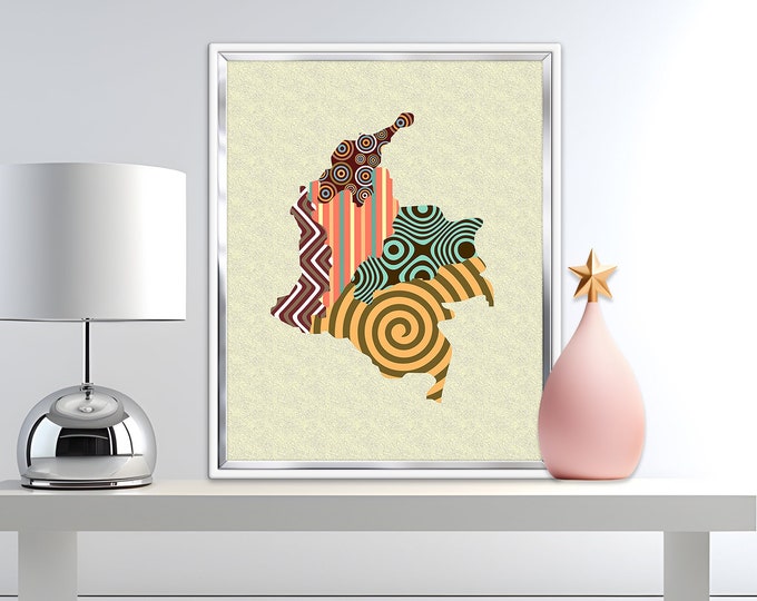 Colombia Map Art, Bogota Wall Decor Geometric Print