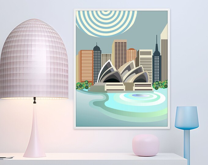 Sydney Opera House Print Skyline, Australia Travel Poster Decor