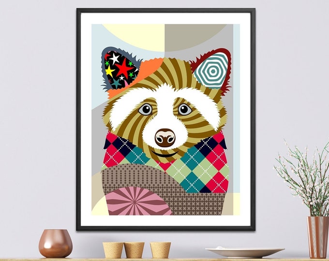 Raccoon Rodent Animal Art Print Poster Wall Decor