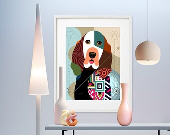 Bloodhound Dog Art Print, Puppy Portrait Pet Lovers Gift Canine Doggy Décor