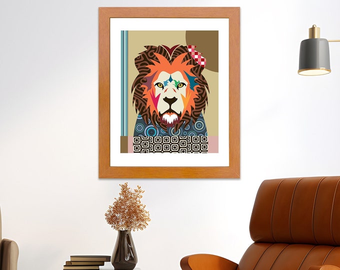 Lion Wall Art Print Poster, Jungle Animal Painting