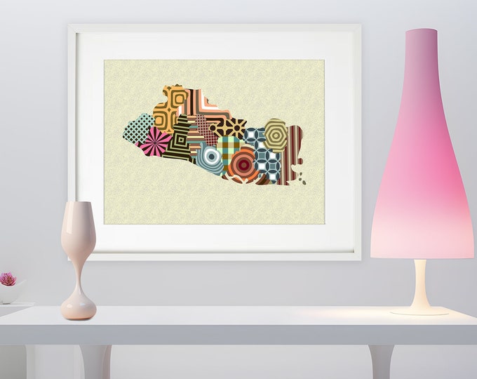 El Salvador Map Print Poster, San Salvador Central America Decor