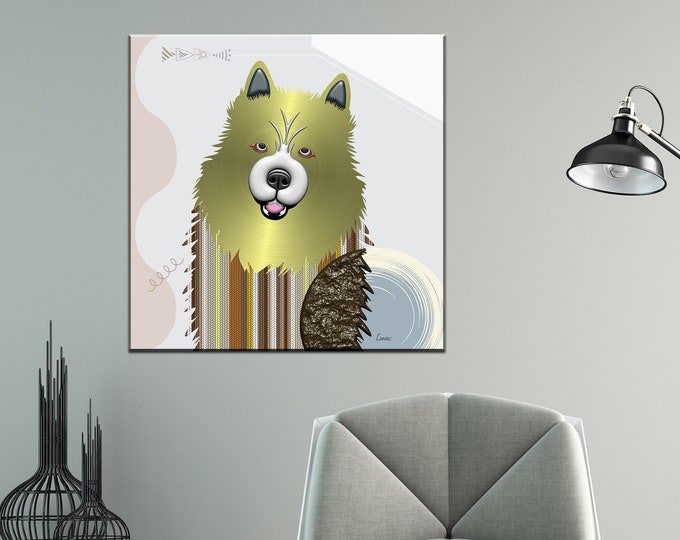 Keeshond Dog Pet Portrait, German Spitz Wolfspitz Dire Pomeranian Furry Friend