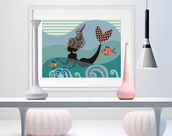 Mermaid Wall Art Print, Girls Room Decor