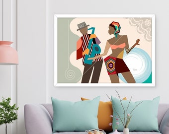 African American Wall Art, Dance Gift, Dancing Queen Saxophone Art, Music Poster Decor African painting Black Art