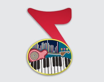 Abstract Musical Note Wood Sculpture: Colorful Piano Keys Art