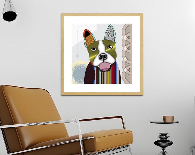 Boston Terrier Art, Pet Portrait Painting Canine American Gentlemen Puppy Print