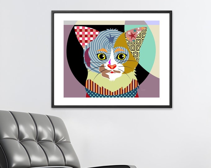 Cat Art Print Kitten Decor, Pet Portrait Poster Animal Lover Gift