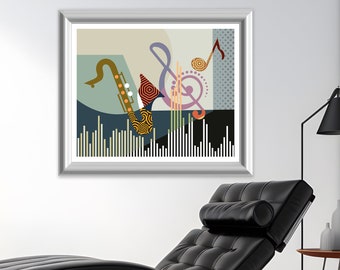 Music Wall Art Decor, Saxophone Poster Gift