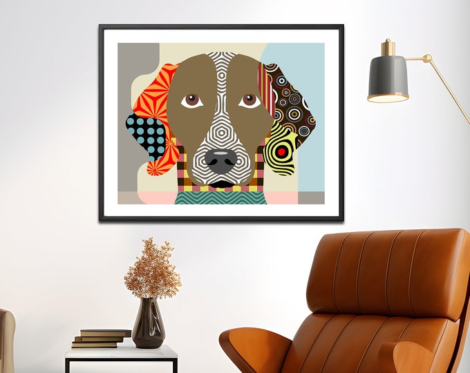 Weimaraner Wall Art, Weim Gift Pet Portrait Canine Art