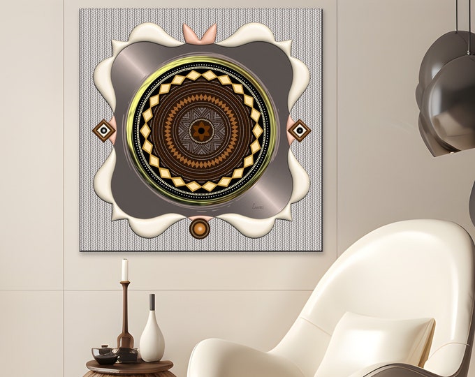 Mandala Art Canvas Circular wall Decor, African Pattern Design Afrofuturism