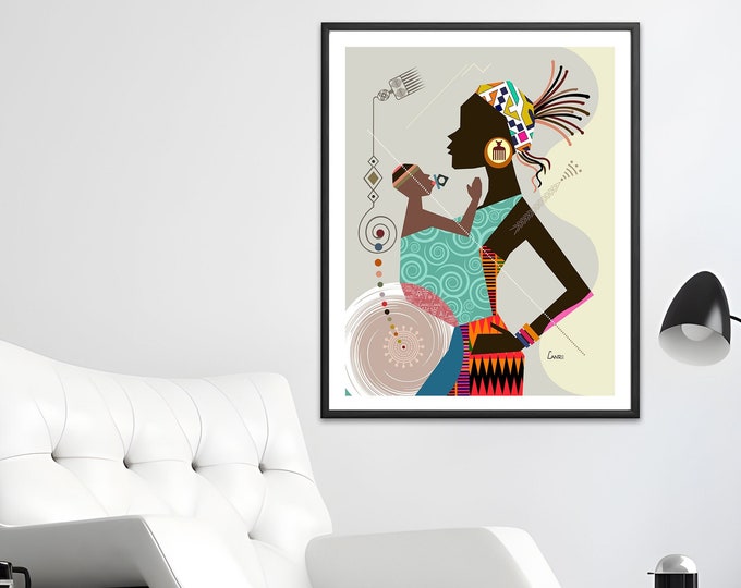 Mother and Child Art Print, Black Woman Poster Afrocentric Mums Birthday Gift, African American Mother's Day