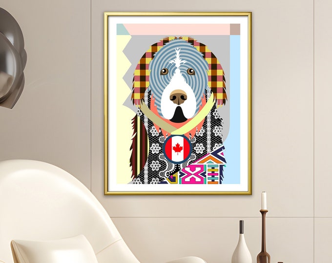 Newfoundland Dog Art Print, Cute Dog Portrait Puppy Love