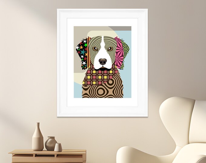 Brittany Spaniel Art, Dog Breed Poster Pet Portrait Cubist Painting