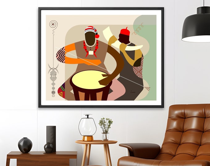 Igbo Art Biafra Gift, Traditional African Print, Black Music Painting