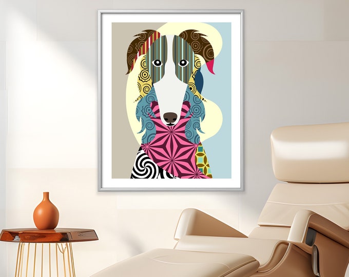 Borzoi Dog Art, Russian wolfhound Cute Dog Portrait