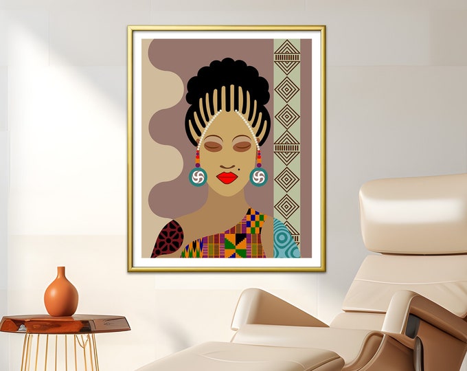 African Queen Art Black Girl Décor Afrocentric Gift For Sister Natural Hair Black Girl Magic Poster