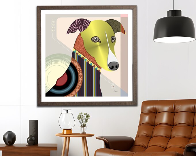 Greyhound Dog Art, Pet Portrait Puppy Poster Furry Friend